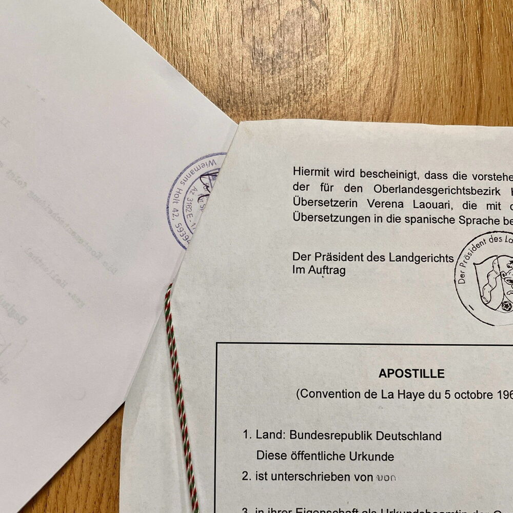 Beispiel eines amtlichen Dokuments mit Apostille für die internationale Verwendung